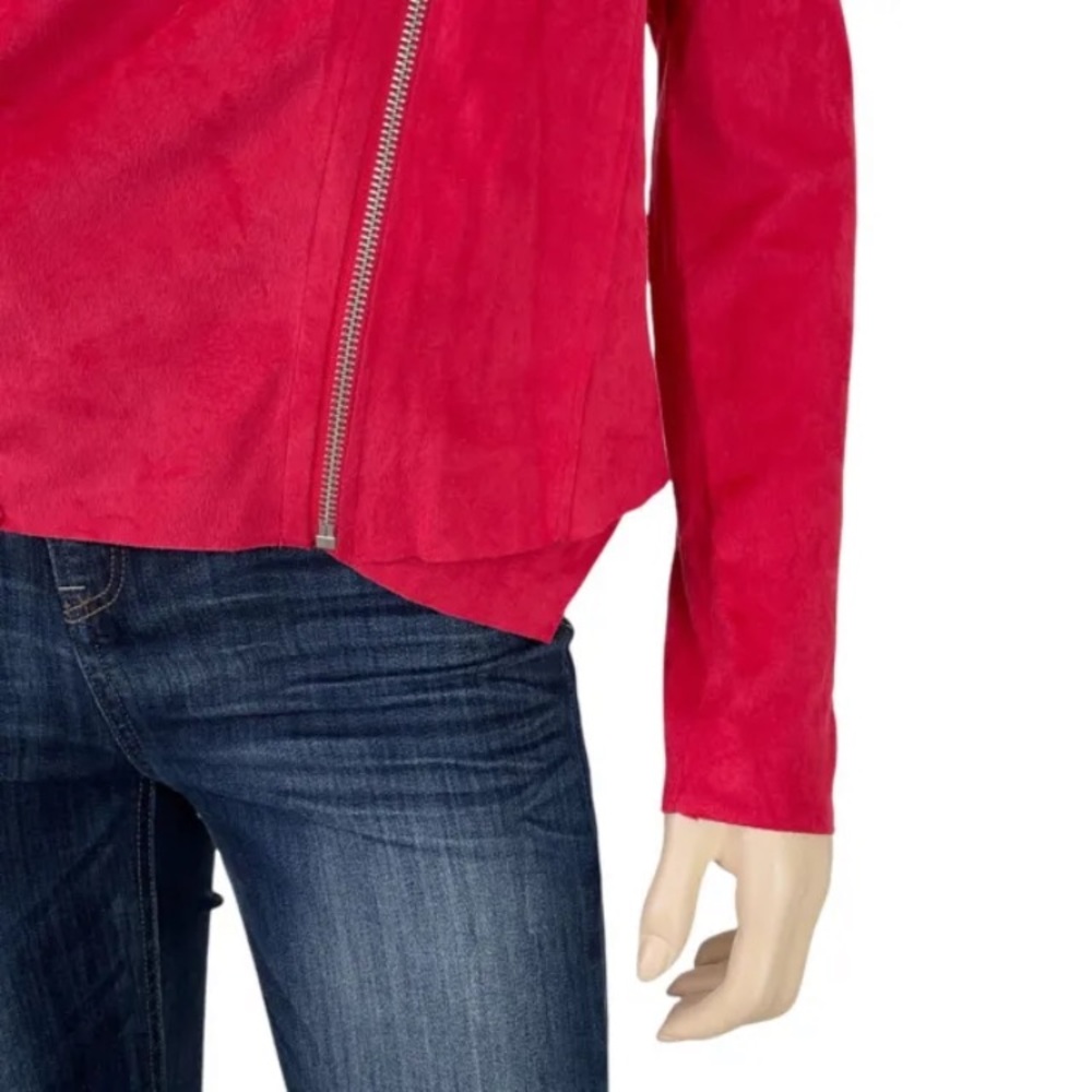 NWT BLANK NYC RED VEGAN FAUX LEATHER DRAPED ASYMMETRICAL MOTO STYLE JACKET - Picture 6 of 10